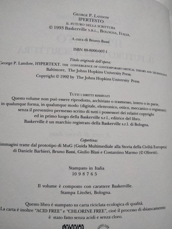 Ipertesto. Il futuro della scrittura, George P. Landow, Baskervile, 1993