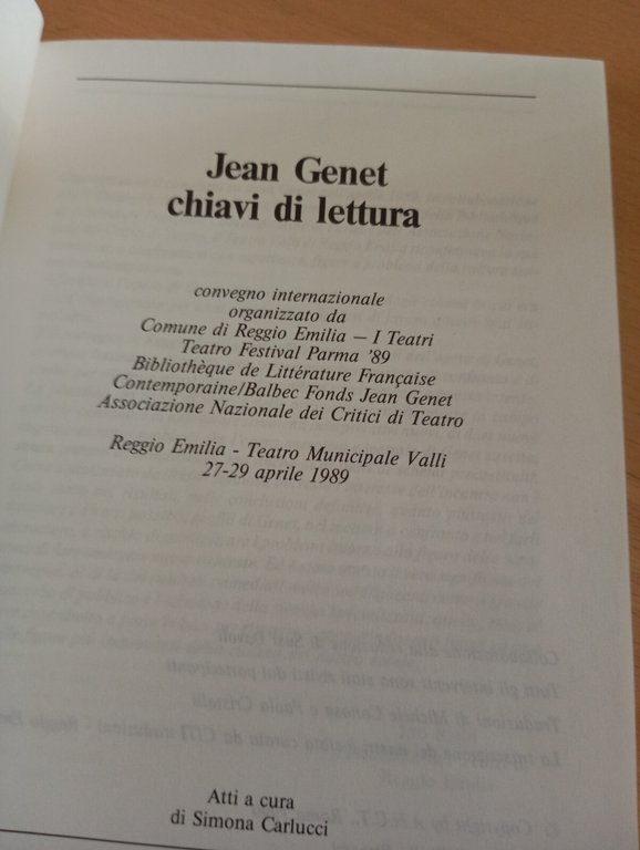 Jaen Genet. Chiavi di lettura, AAVV Simona Carlucci, 1990
