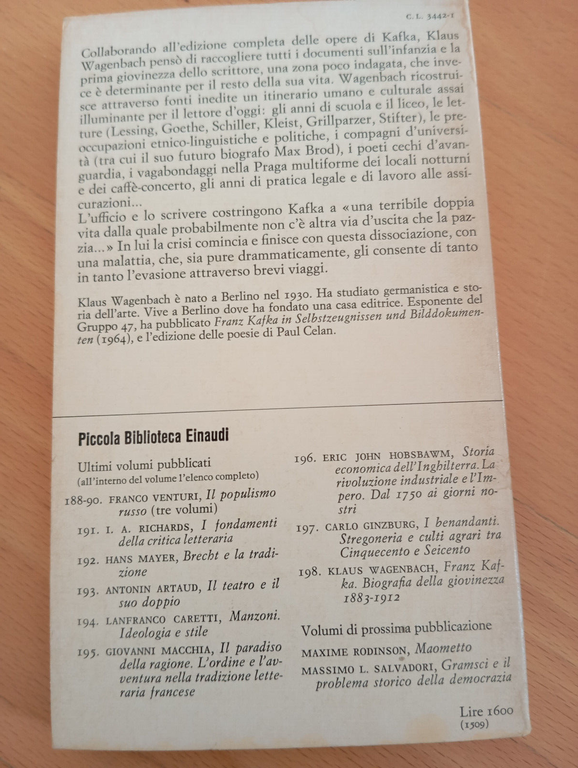 Kafka. Biografia della giovinezza, Klaus Wagenbach, Einaudi, 1972