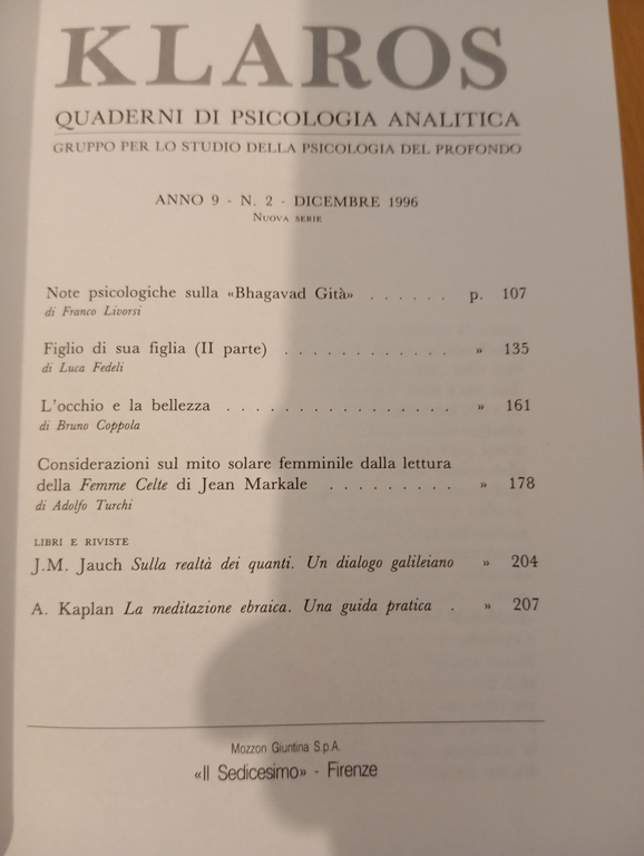 Klaros Quaderni di psicologia analitica, 2 , 1996