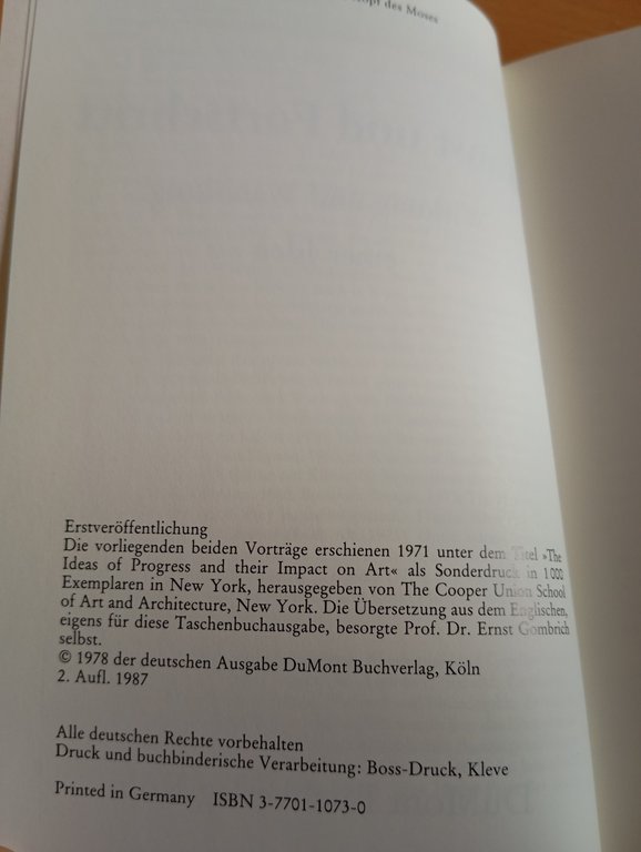 Kunst und Fortschritt, Ernst Gombrich, Dumont, 1987
