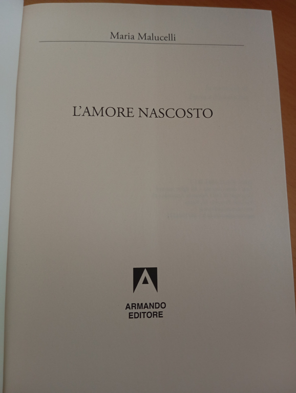 L'amore nascosto, Maria Malucelli, Armando, 2021