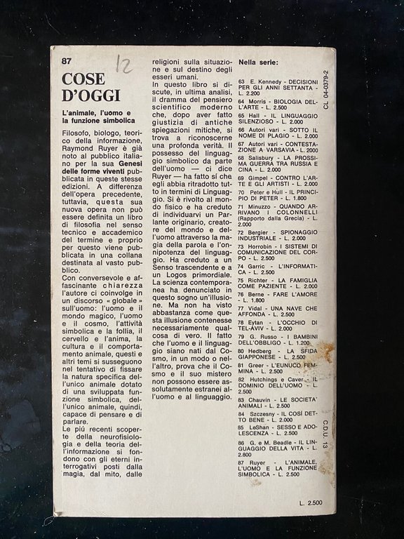 L'animale, l'uomo e la funzione simbolica, Raymon Ruyer, Bompiani, 1972 | Immagine Gallery 2