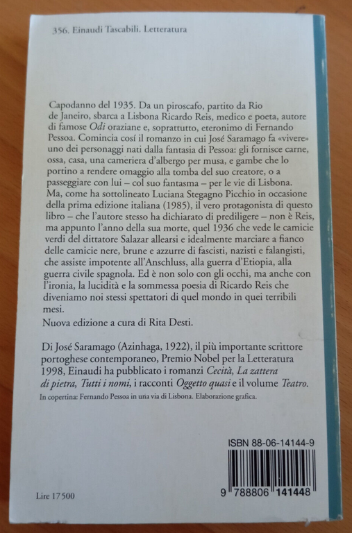 L'anno della morte di Riccardo Reis, josé Saramago, Einaudi, 1996