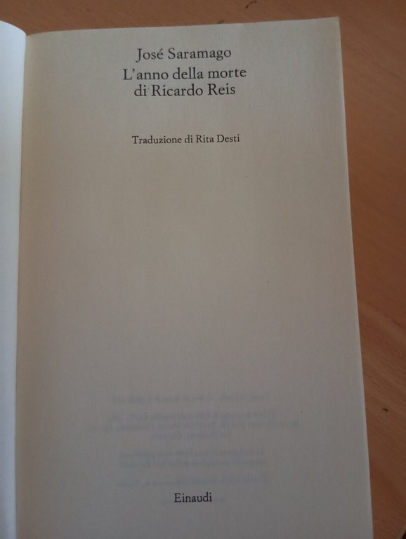 L'anno della morte di Riccardo Reis, josé Saramago, Einaudi, 1996