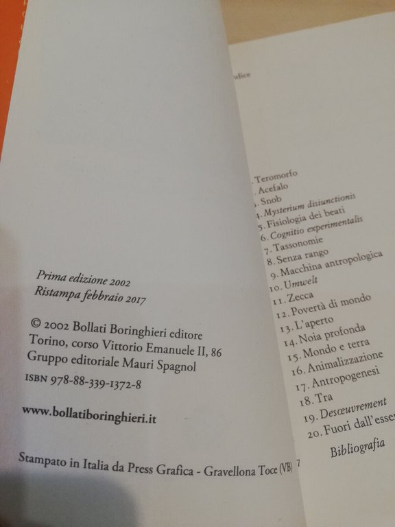 L'aperto. L'uomo e l'animale, Giorgio Agamben, Bollati Boringhieri, 2017