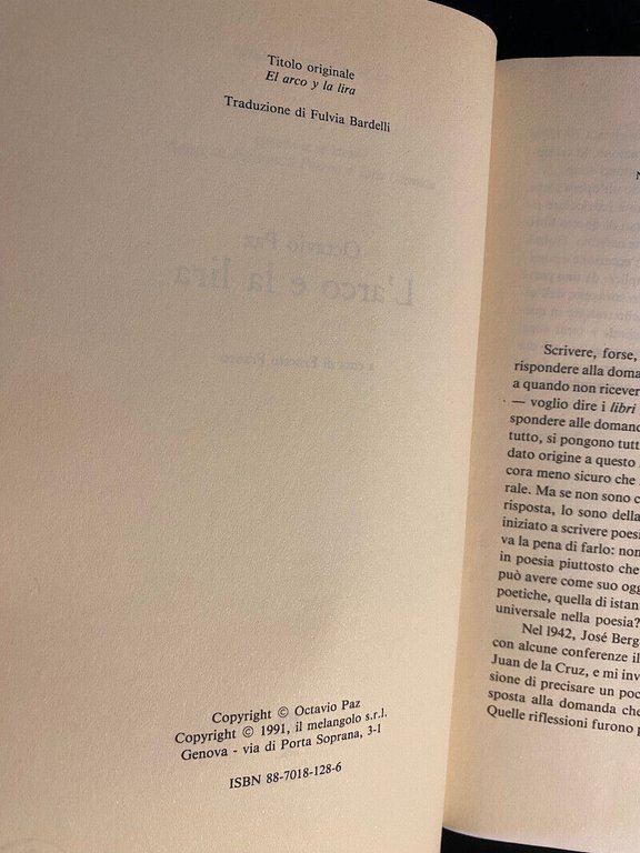 L'arco e la lira, Octavio Paz, 1991, Il Melangolo