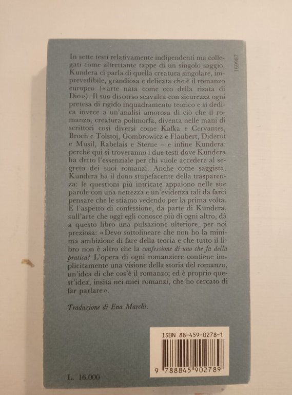 L'arte del romanzo, Milan Kundera, Adelphi, 1993