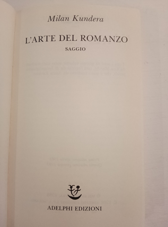 L'arte del romanzo, Milan Kundera, Adelphi, 1993