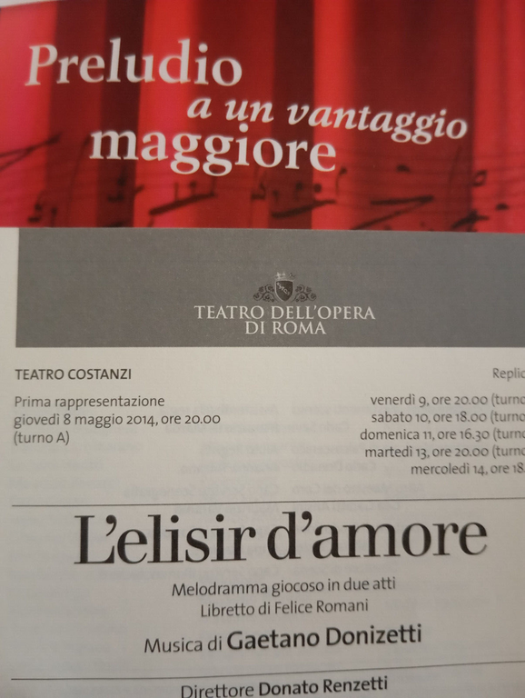 L'elisir d'amore, Libretto, Opera di Roma, 2014