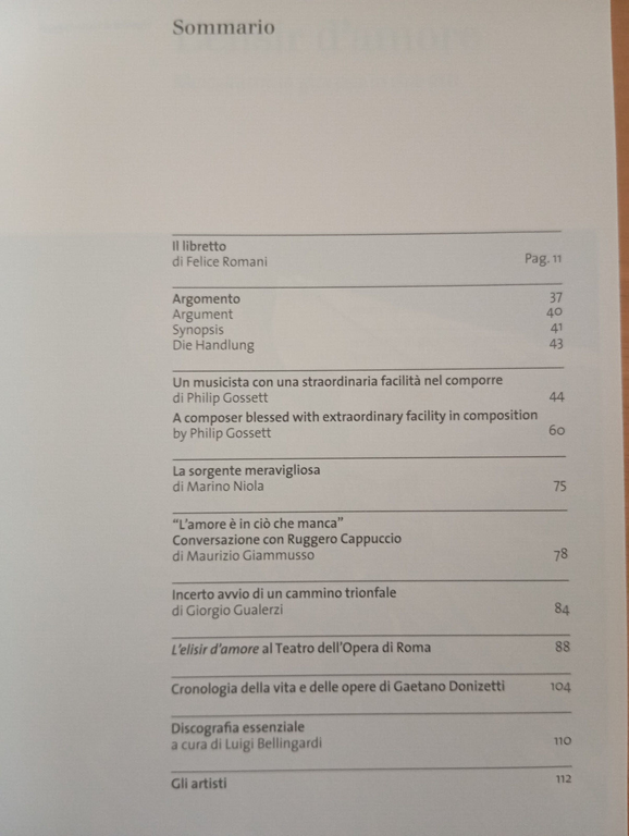 L'elisir d'amore, Libretto, Opera di Roma, 2014