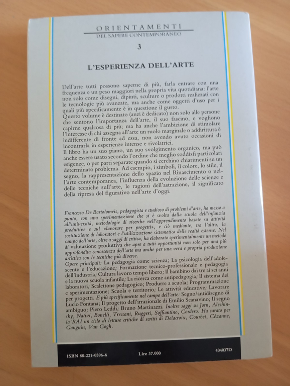 L'esperienza dell'arte, Francesco de Bartolomeis, La Nuova Italia, 1989
