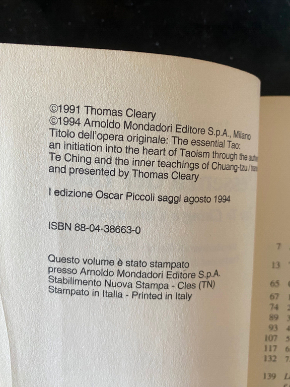 L'essenza del Tao, Thomas Cleary, Mondadori, 1994