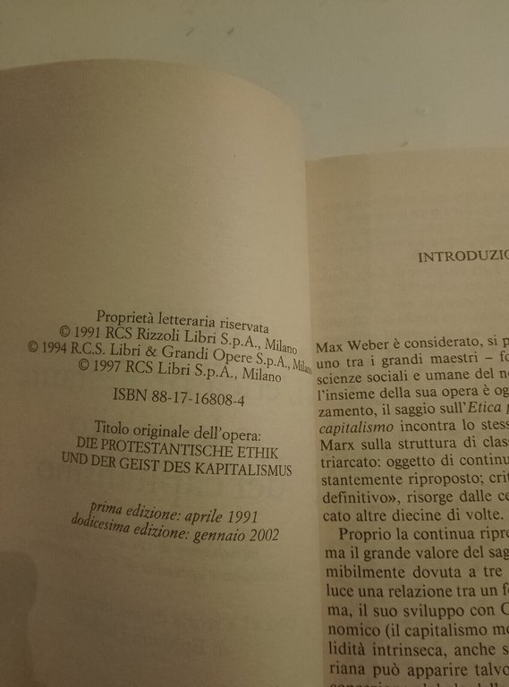 L'etica protestante e lo spirito del capitalismo, Max Weber, Rizzoli …