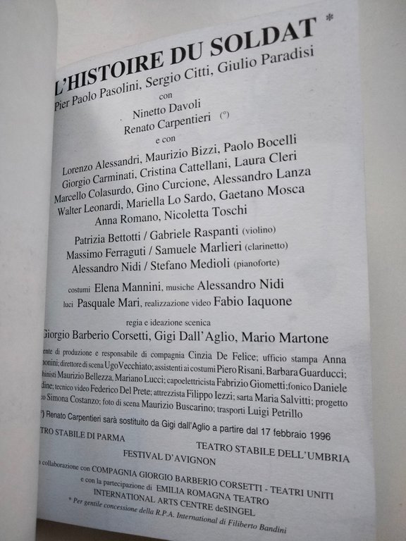 L'histoire du soldat, Pasolini, Citti, Paradisi, Teatro Roma Teatro umbria, …