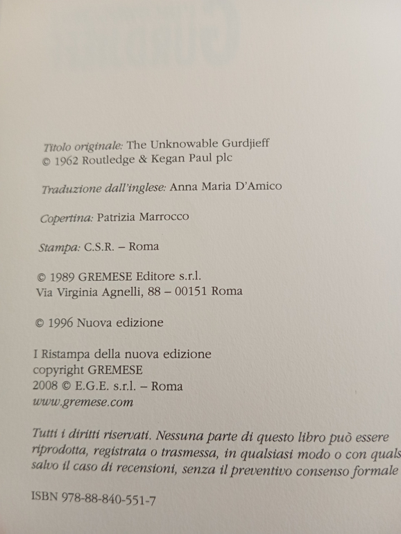 L'inconoscibile Gurdjieff, Margaret Anderson, Gremese, 1996