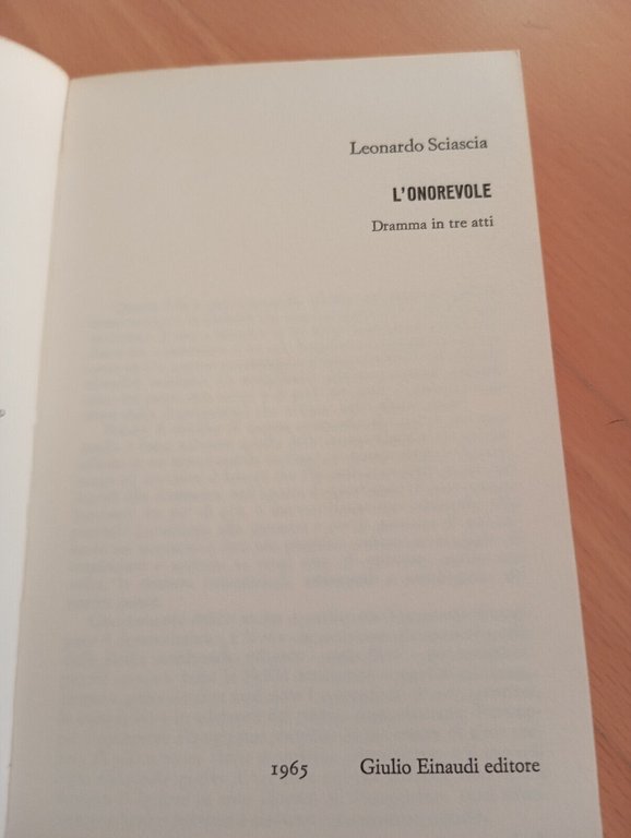 L'onorevole, Leonardo Sciascia, Einaudi teatro, 1965