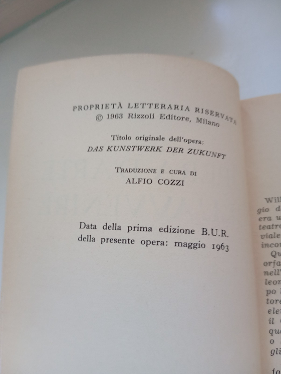 L'opera d'arte dell'avvenire, Richard Wagner, BUR, 1963