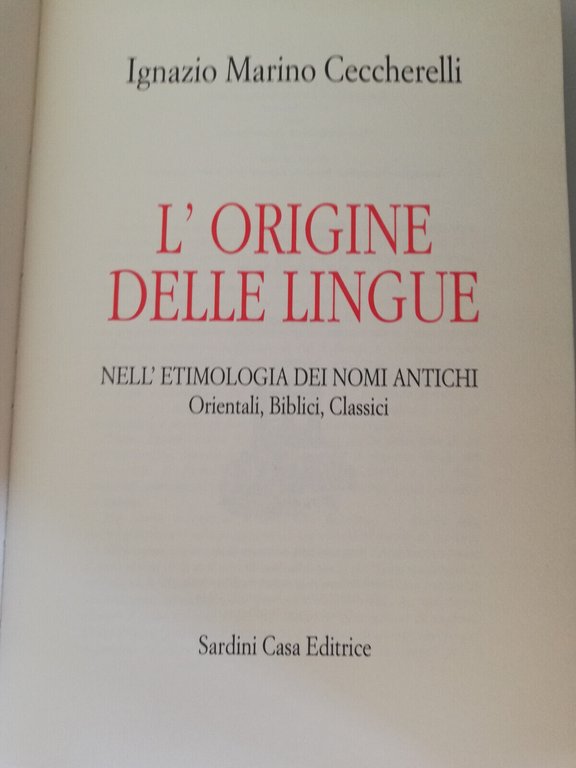 L'origine delle lingue nell'etimologia dei nomi, Ignazio Marino Ceccherelli 1960