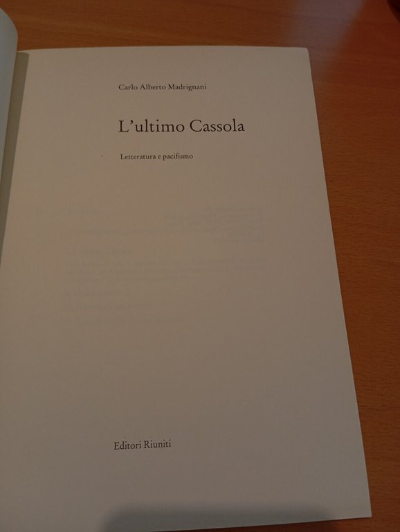 L'ultimo Cassola, Carlo Alberto Madrignani, Editori Riuniti, 1991