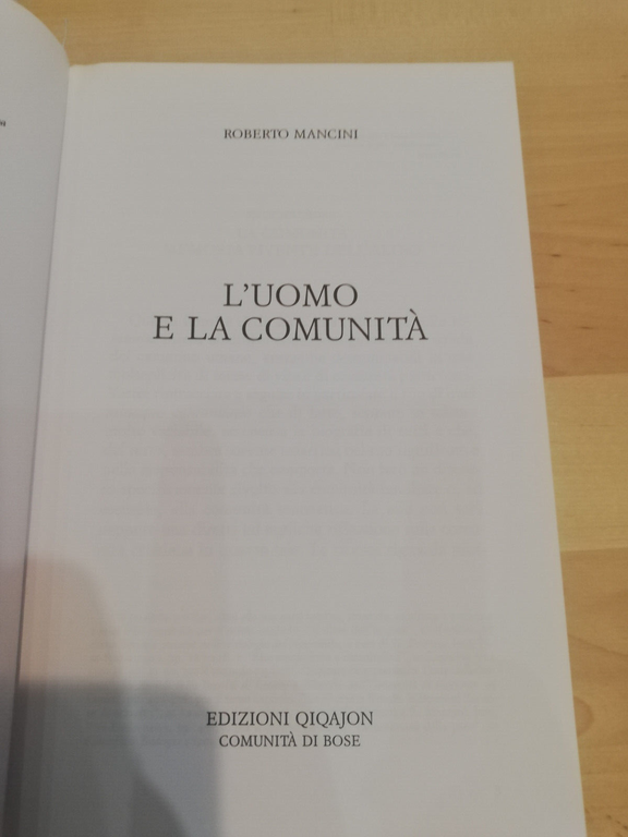 L'uomo e la comunità, Roberto Mancini, Qiqajon, 2004