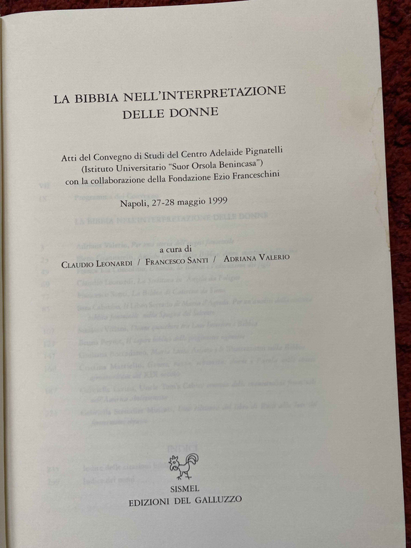 La Bibbia nell'interpretazione delle donne, Sismel, 2002