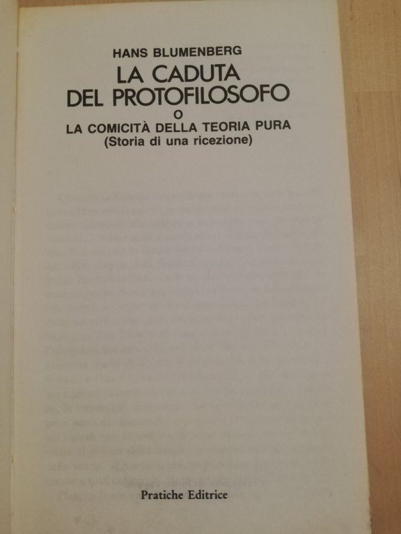 La caduta del protofilosofo, Hans Blumenberg, 1983, Pratiche editrice