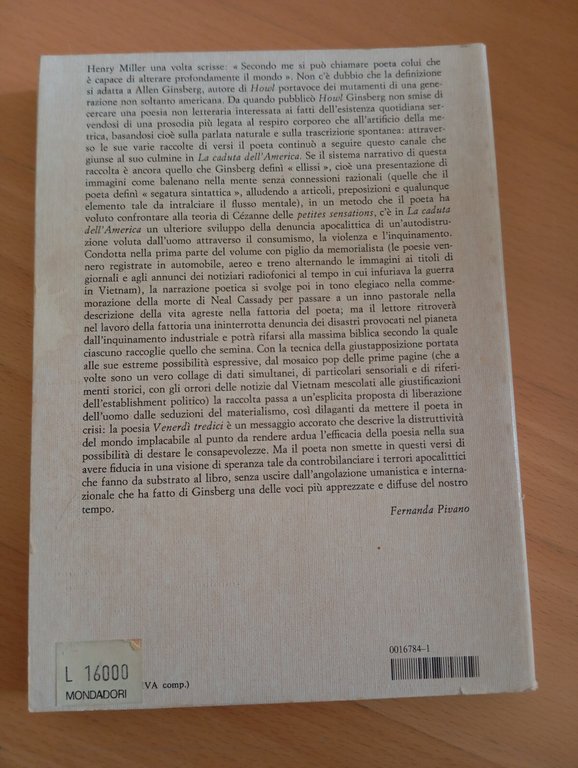 La caduta dell'America, Allen Ginsberg, Mondadori Lo specchio, 1981, 1° …
