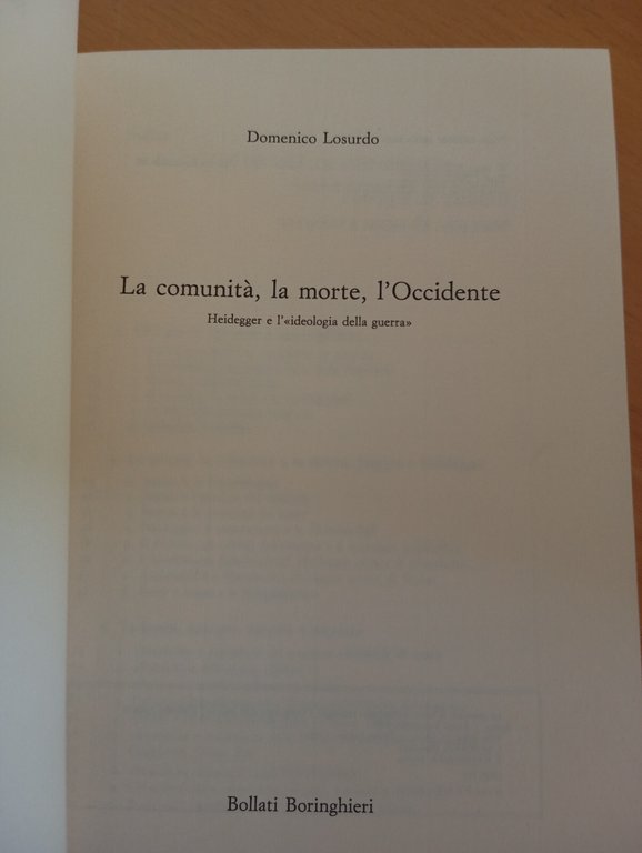 La comunità, la morte, l'occidente, Domenico Losurdo, Bollati Boringhieri, 1991
