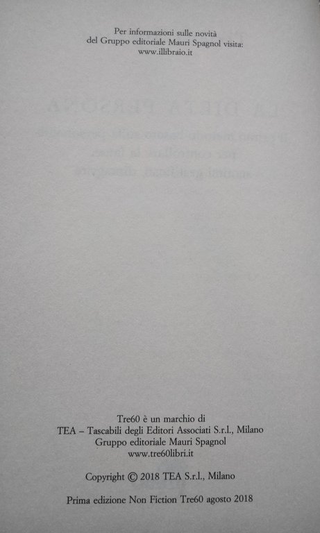 La dieta della persona, Tiziana Stallone, 2018