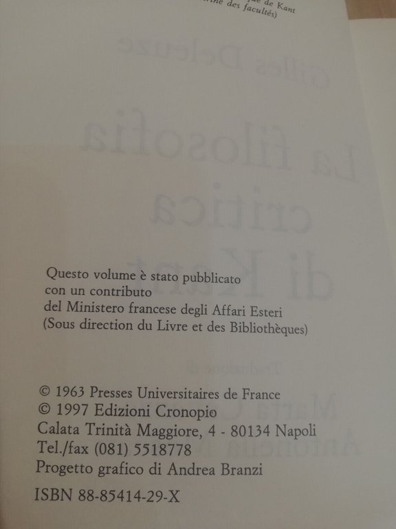 La filosofia critica di Kant, Gilles Deleuze, Cronopio, 1997, prima …