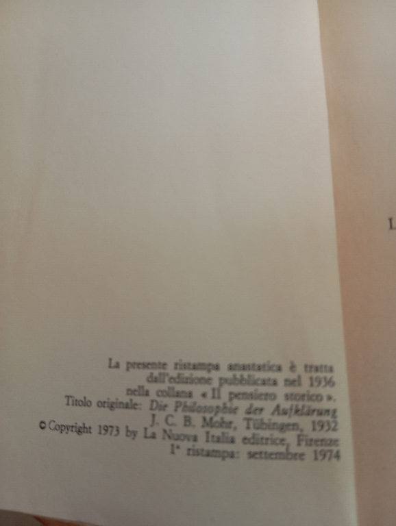 La filosofia dell'illuminismo, Ernst Cassirer, La Nuova Italia, 1974