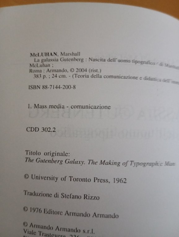 La galassia Gutenberg, Marshall McLuhan, Armando Editore, 2004
