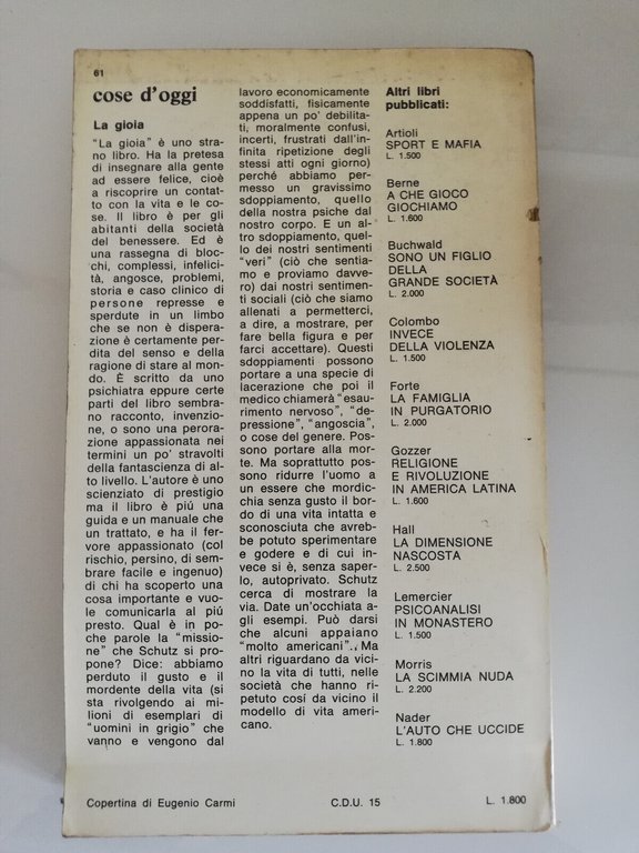 La gioia. Invito all'espansione della coscienza, William C. Schutz 1969 …