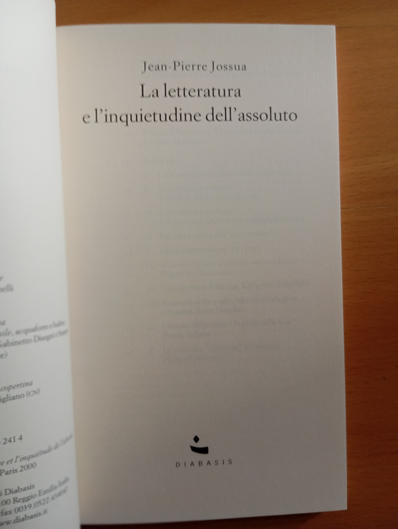 La letteratura e l'inquietudine dell'assoluto, Jean-Pierre Jossua, Diabasis 2005 | Immagine Gallery 5