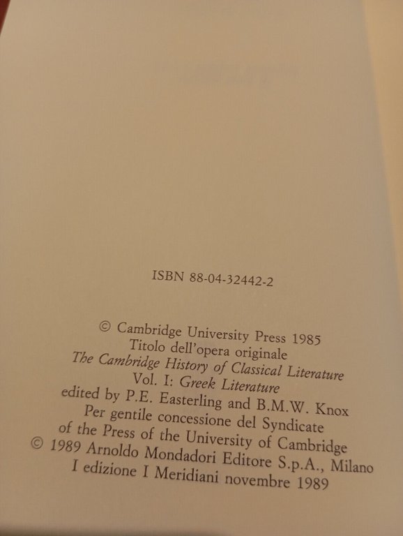 La letteratura greca, due volumi Meridiani Mondadori, 1989, edizione molto …