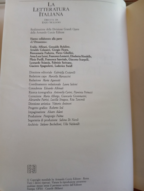 La letteratura Italiana, 8 volumi, Enzo Siciliano, Curcio