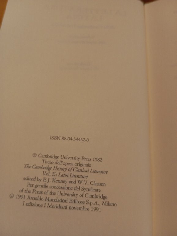 La letteratura latina, due volumi Meridiani Mondadori, 1991 edizione molto …