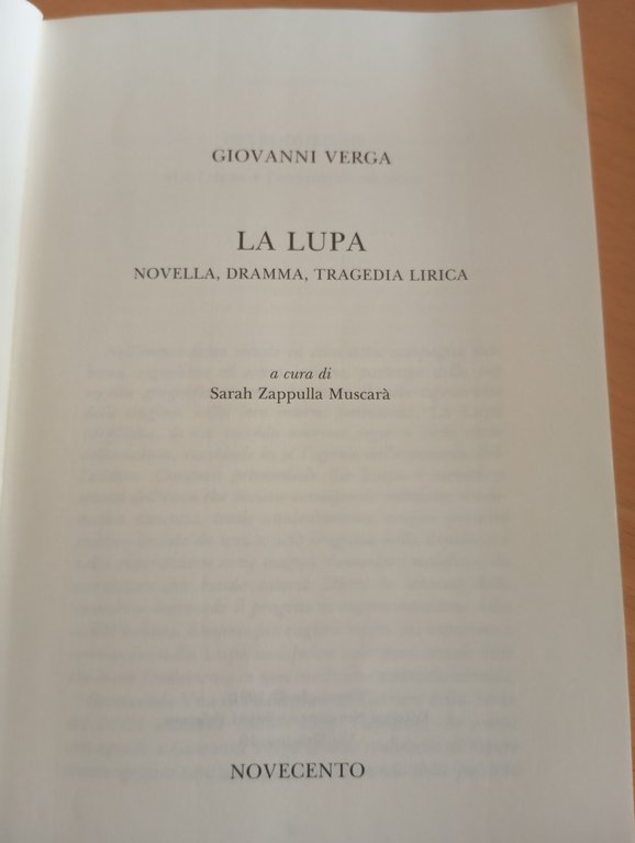 La lupa, Giovanni Verga, Novecento, 1991