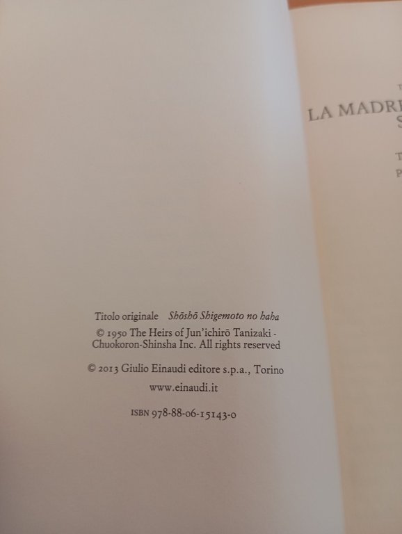 La madre del comandante Shigemoto, Tanizaki, Einaudi, 2013, sottolineato