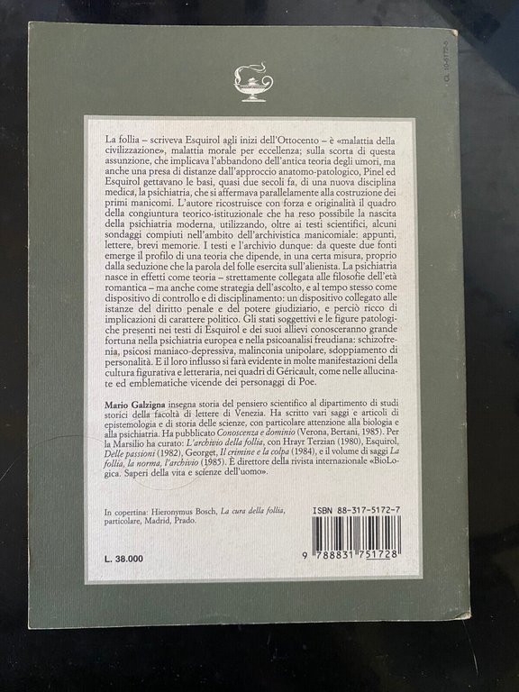 La malattia morale, Mario Galzigna, Marsilio, 1992