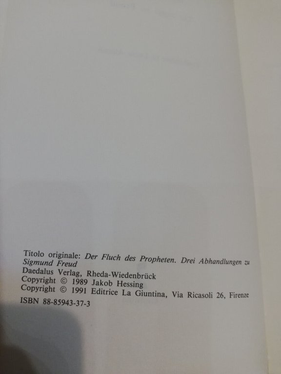 La maledizione del profeta. tre saggi su Freud, Jakob Hessing, …