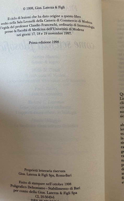 La medicina come scienza filosofica, Franco Voltaggio, Laterza, 1998
