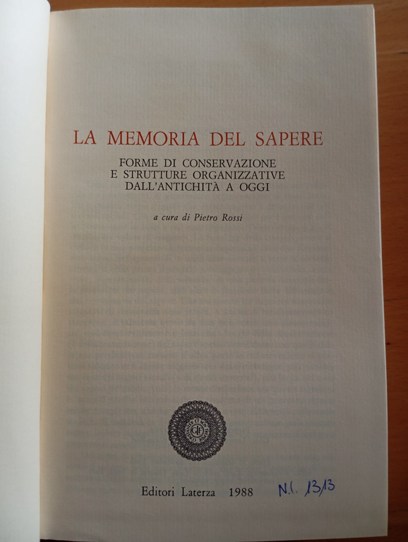 La memoria del sapere, Pietro Rossi (a cura), Laterza, 1988 | Immagine Gallery 8