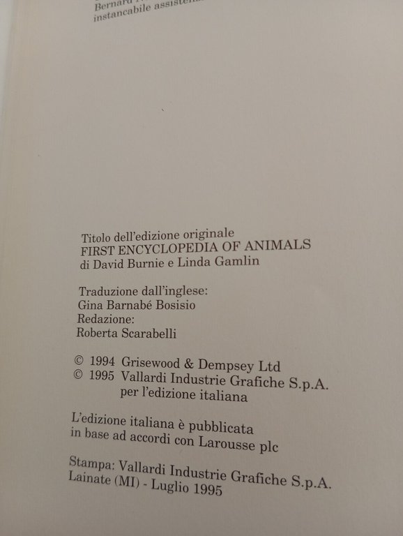 La mia prima enciclopedia degli animali, Vallardi, 1995