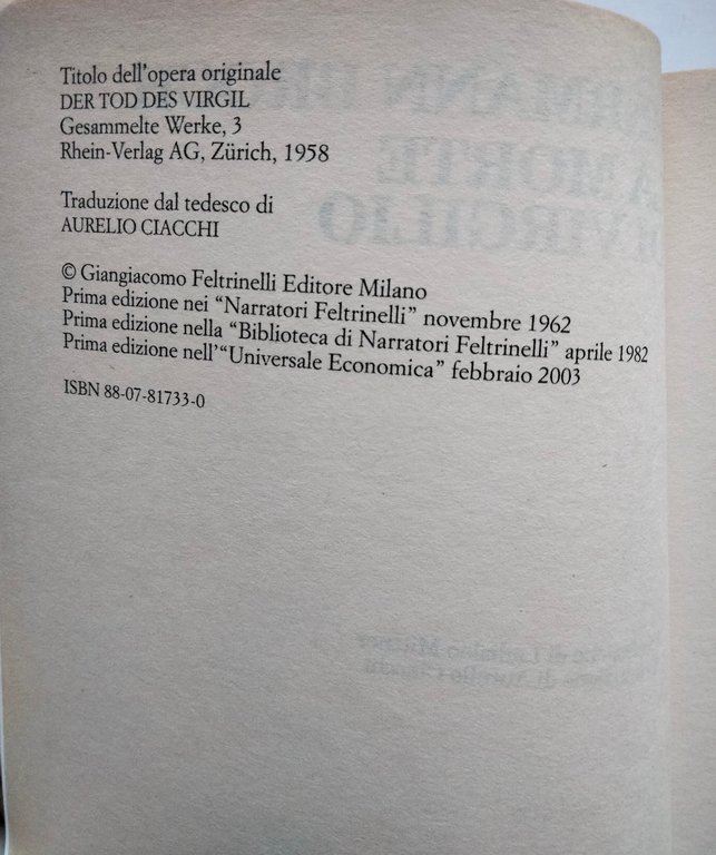 La morte di Virgilio, Hermann Broch, Feltrinelli, 2003