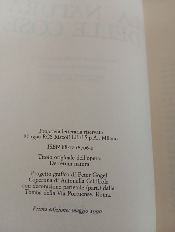 La natura della cose, Tito Lucrezio Caro, Rizzoli, 1990 | Immagine Gallery 9