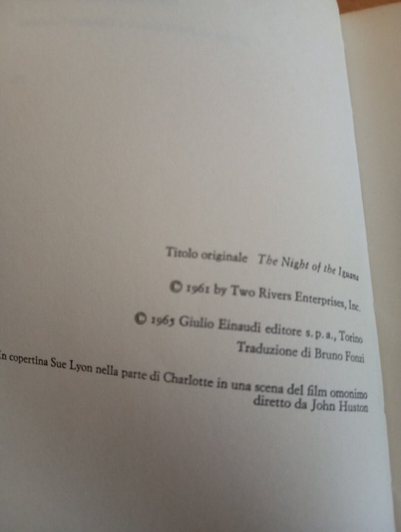 La notte dell'iguana, Tennessee Williams, Einaudi teatro, 1965