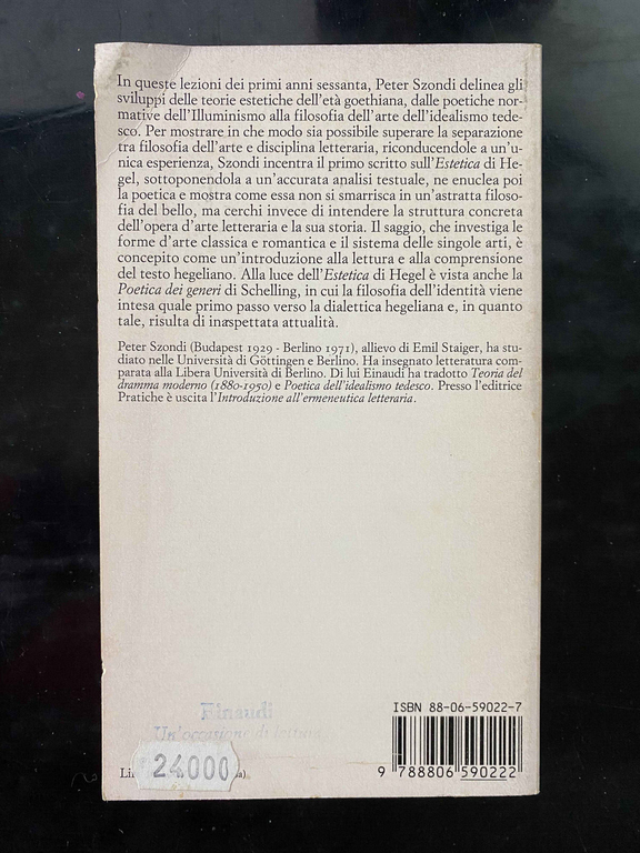 La poetica di Hegel e Schelling, Peter Szondi, 1986, Einaudi