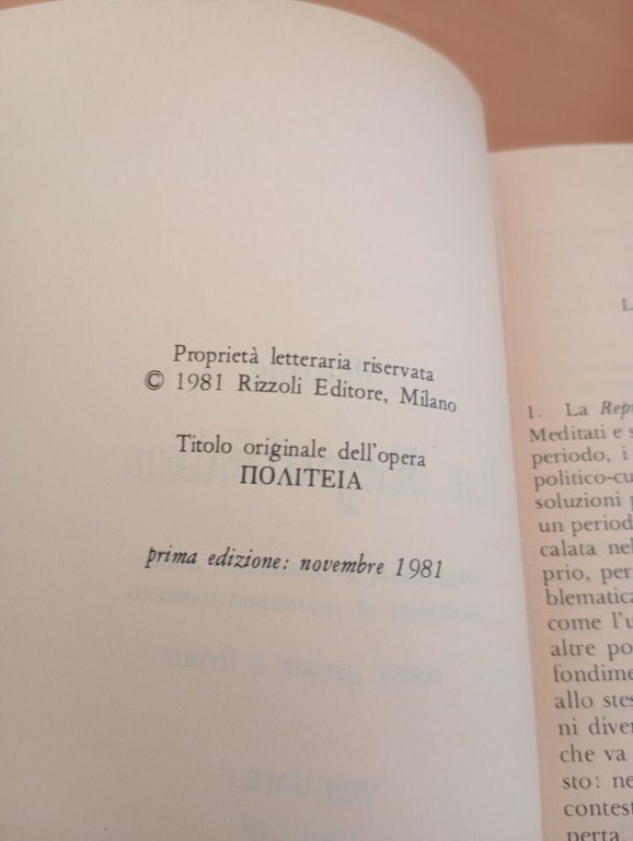 La Repubblica, Platone, due volumi, testo greco a fronte, Rizzoli, …